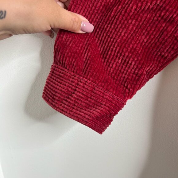 LL Bean Corduroy Shirt Jacket Womens L Red Flannel Lined Button Up Shacket Warm - Picture 4 of 11